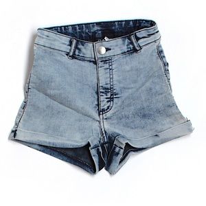 Light Acid Wash High Waist Cuffed Shorts